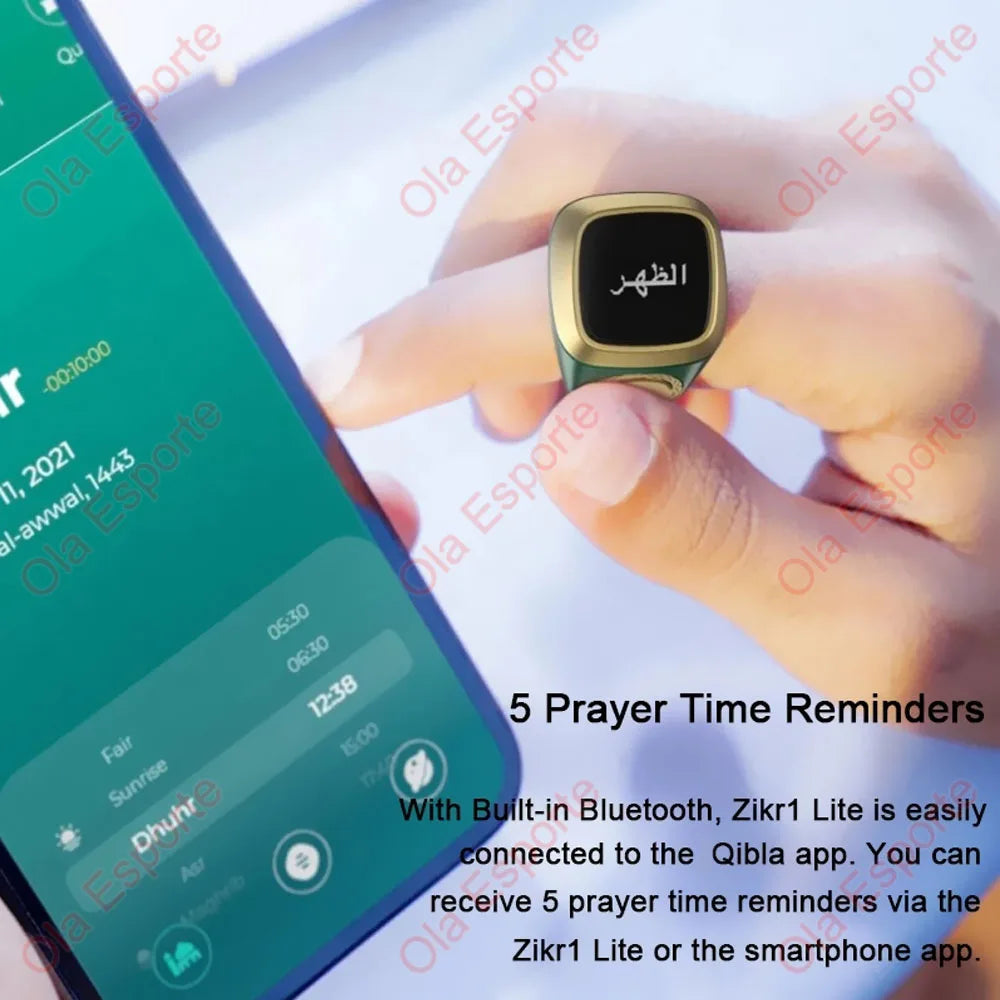 Qibla Smart Zikr Ring – Digital Tasbih with Prayer Reminders