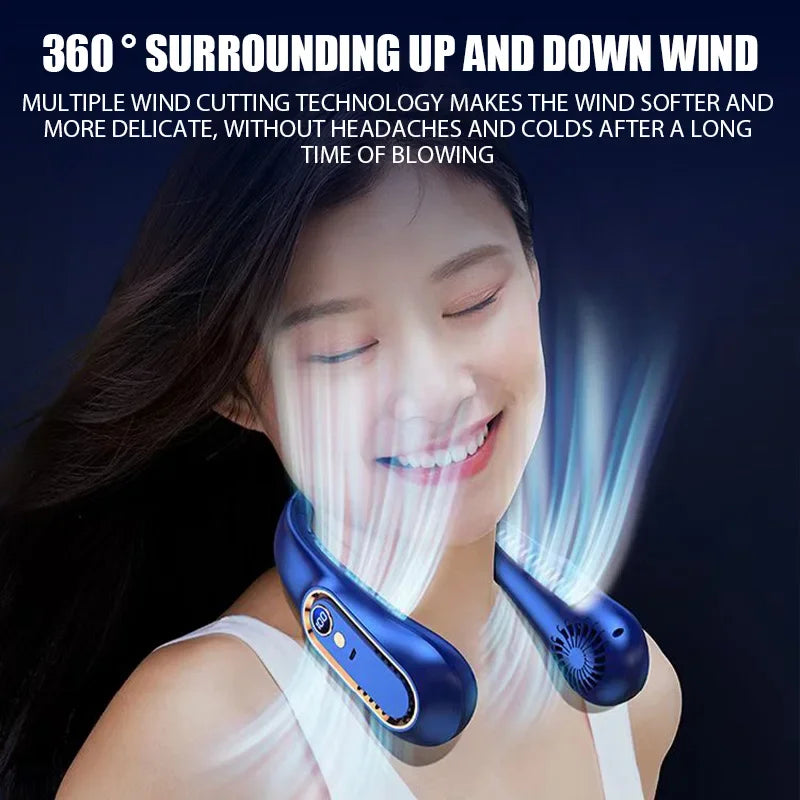 Portable Neck Fan – 5 Speeds, LED Display