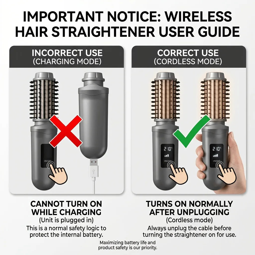 Cordless Ionic Hair Straightener Brush – USB-C