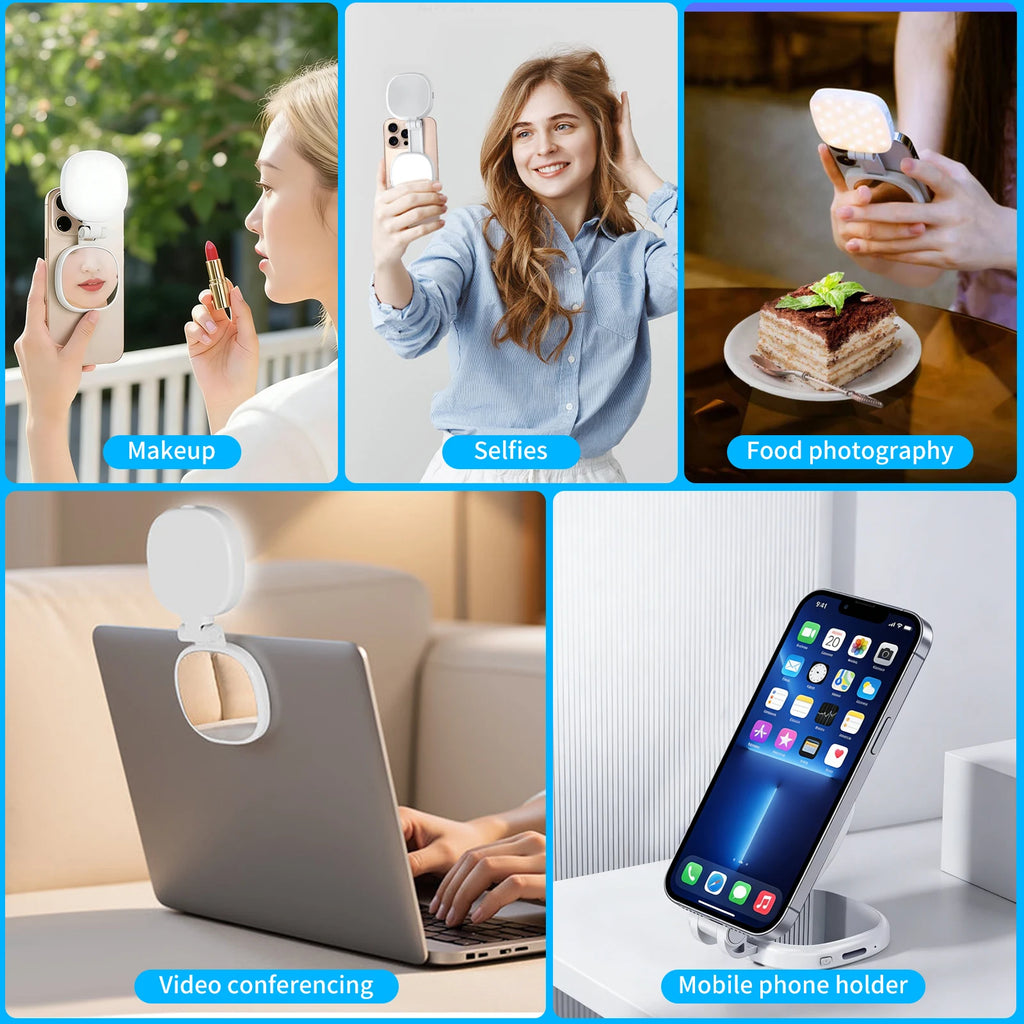 Magnetic LED Selfie Light with Mirror