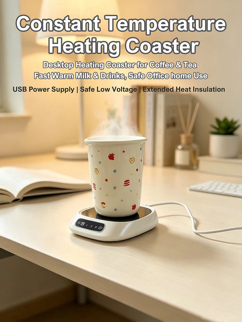 Smart Desktop Cup Warmer, Portable Beverage Heating Mat with Adjustable Temp & Automatic Shut-Down Ideal for Home and Office