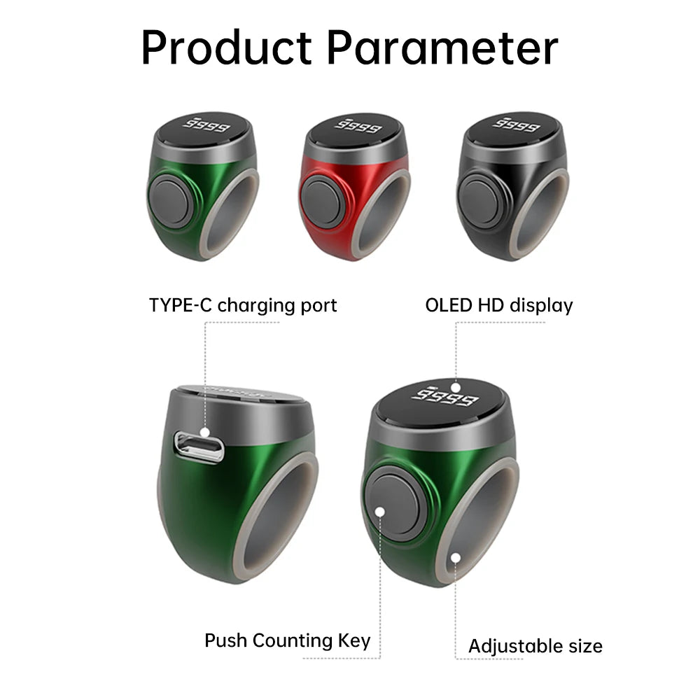 OLED Smart Zikr Ring with Bluetooth App