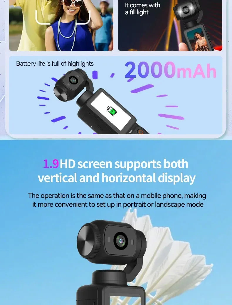 4K Pocket Action Camera with 3-Axis Gimbal