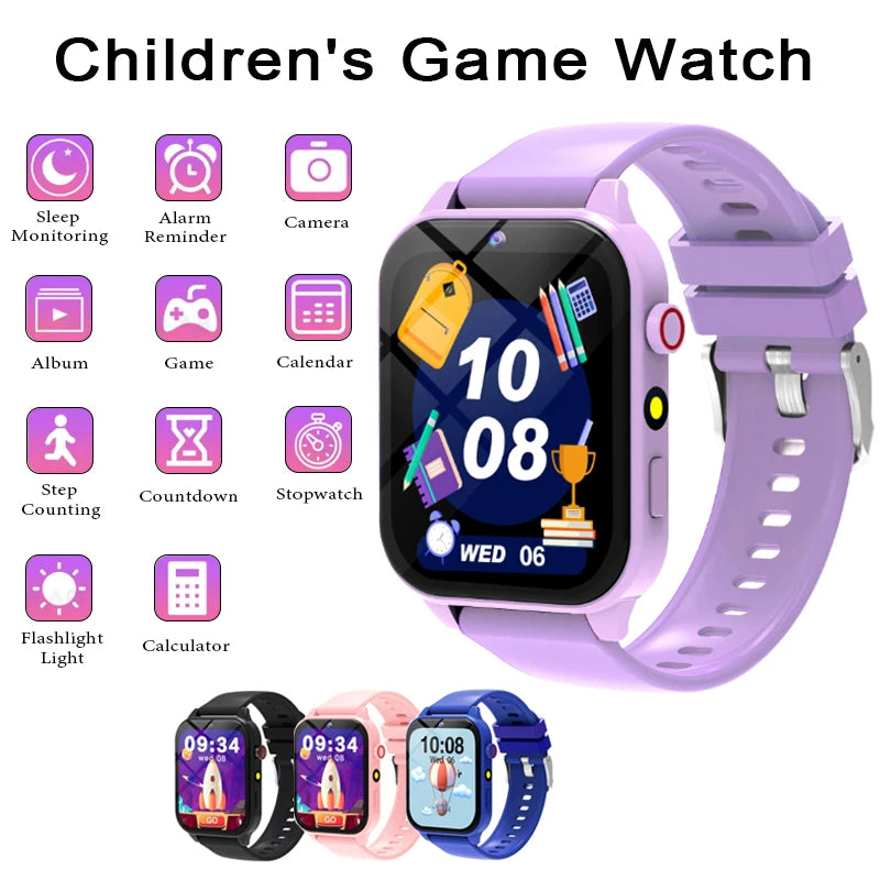 Smartwatch Children's Games Watch 1.83 Inch Display Screen Sleep Monitor Camera Alarm Clock Kids Bracelet for Boys Girls Gifts