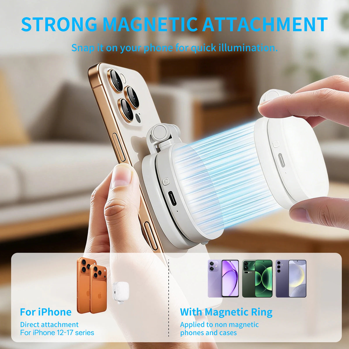 Magnetic LED Selfie Light with Mirror