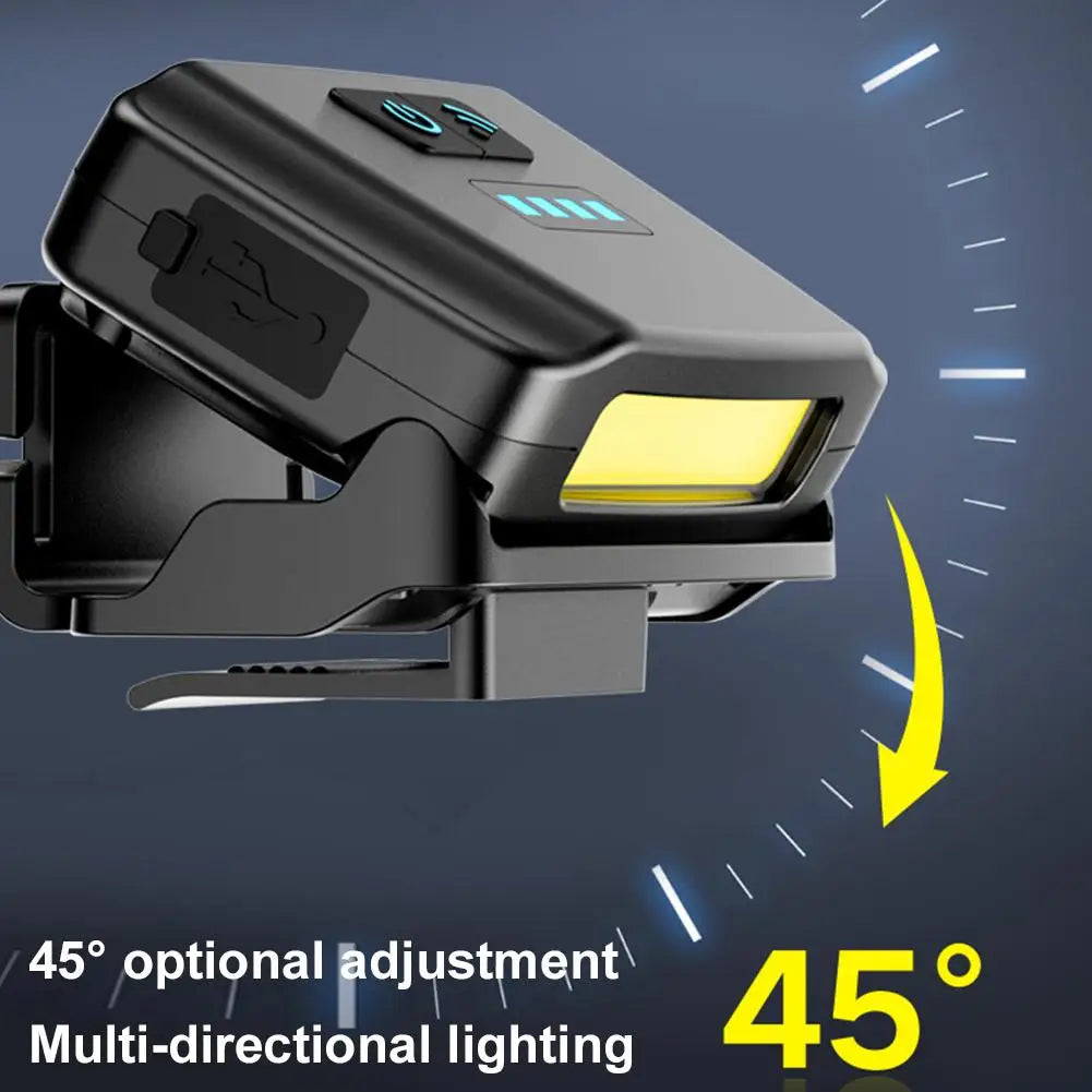 Smart Motion Sensor Hat Clip Light USB Rechargeable LED Headlamp with Red Light Waterproof Cap Lamp for Fishing Camping