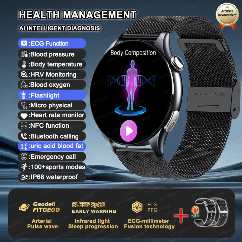 Health Smartwatch with ECG, NFC & Bluetooth Calling
