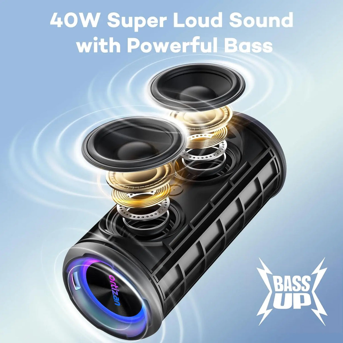 Ortizan 40W Outdoor Bluetooth Speaker – IPX7 Waterproof