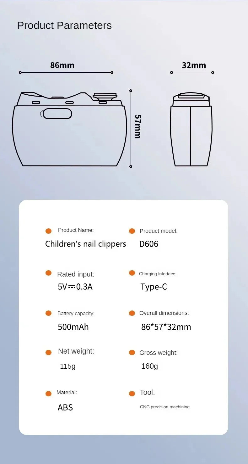 Smart Electric Nail Trimmer Automatic Polished Armor Trim Nail Clipper Smart Home Suitable for Children Nail Trimming