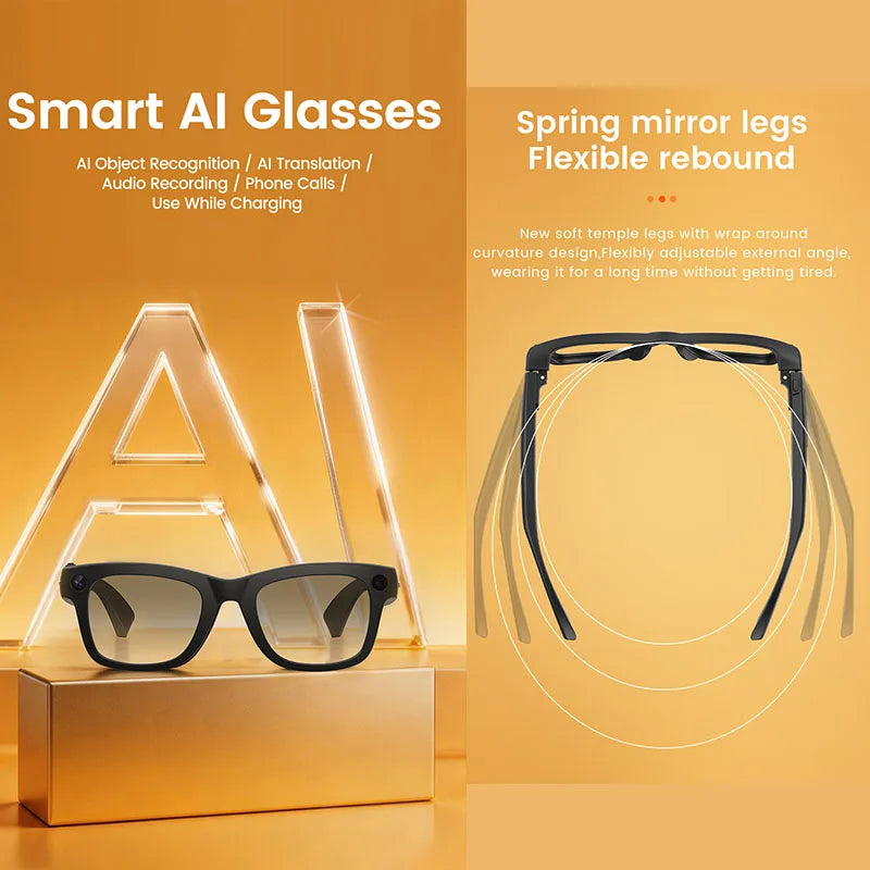 Smart Glasses 800W HD Camera AI Recognition Translation EIS Anti Shake Video Recording Bluetooth Audio Smart Eyewear Men Women