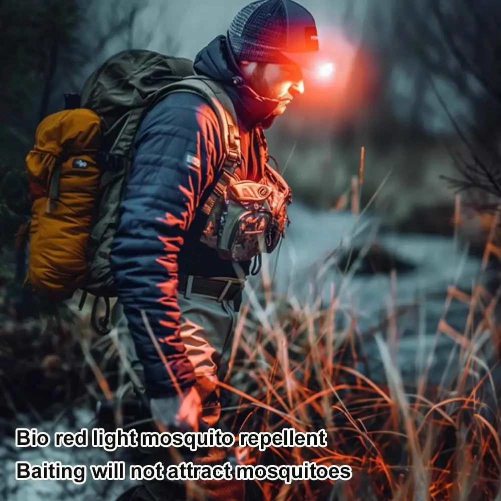 Smart Motion Sensor Hat Clip Light USB Rechargeable LED Headlamp with Red Light Waterproof Cap Lamp for Fishing Camping
