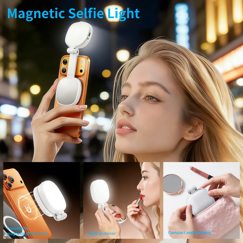 Magnetic LED Selfie Light with Mirror