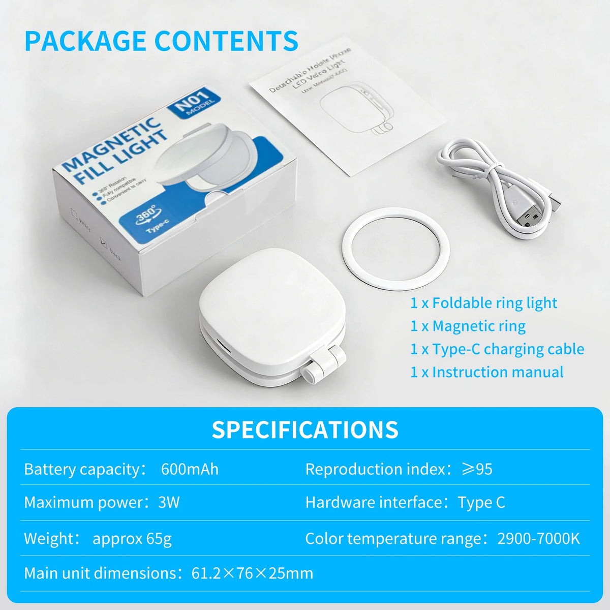 Magnetic LED Selfie Light with Mirror