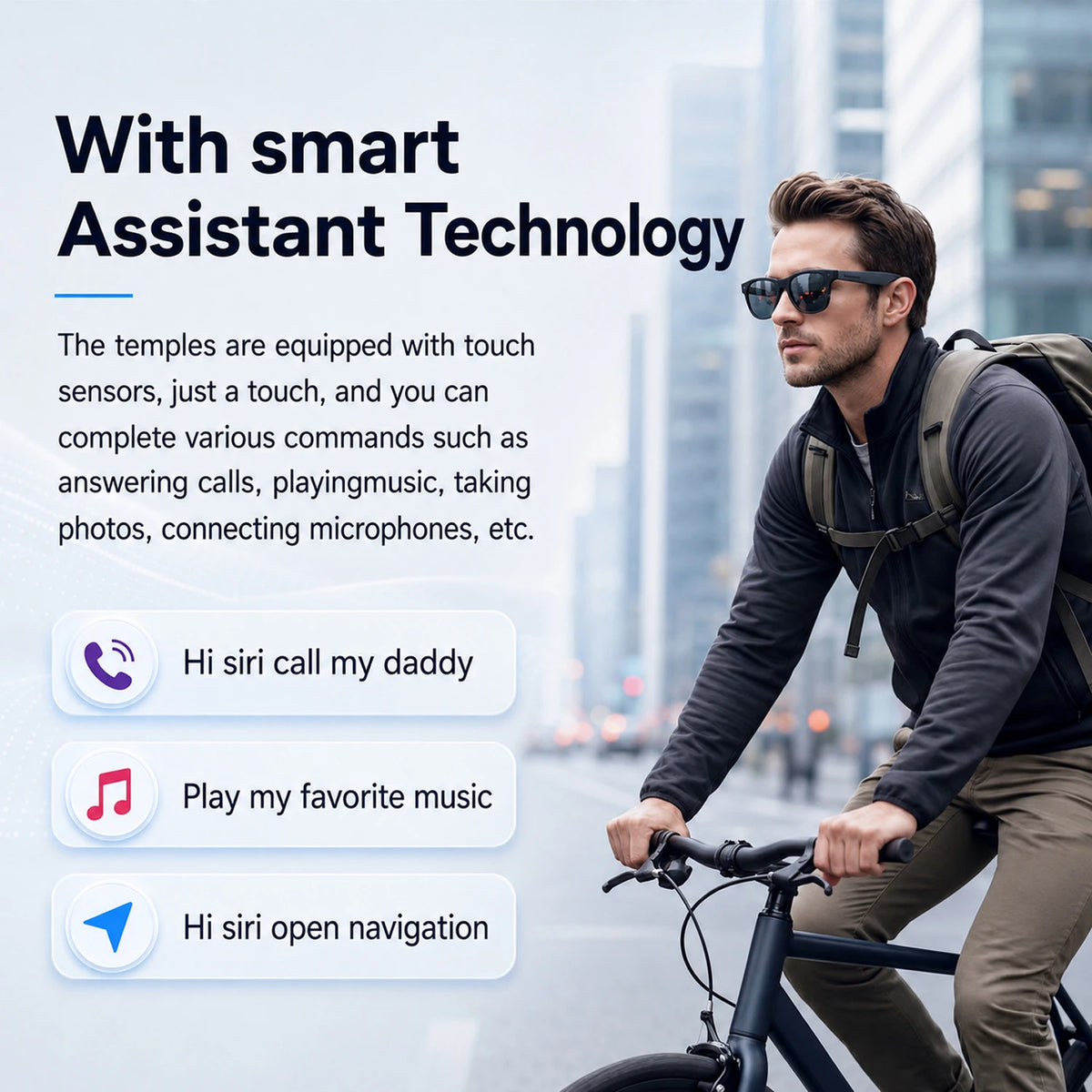 Smart Glasses Touch Control Voice Assistant Conversation Listening To Music Smart Bluetooth  Sunglasses Anti Glare for Men Women