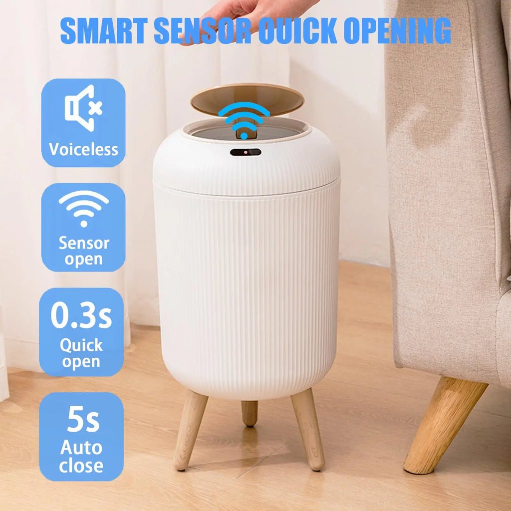 Smart Sensor Trash Can with Wooden Tripod Base – 10L