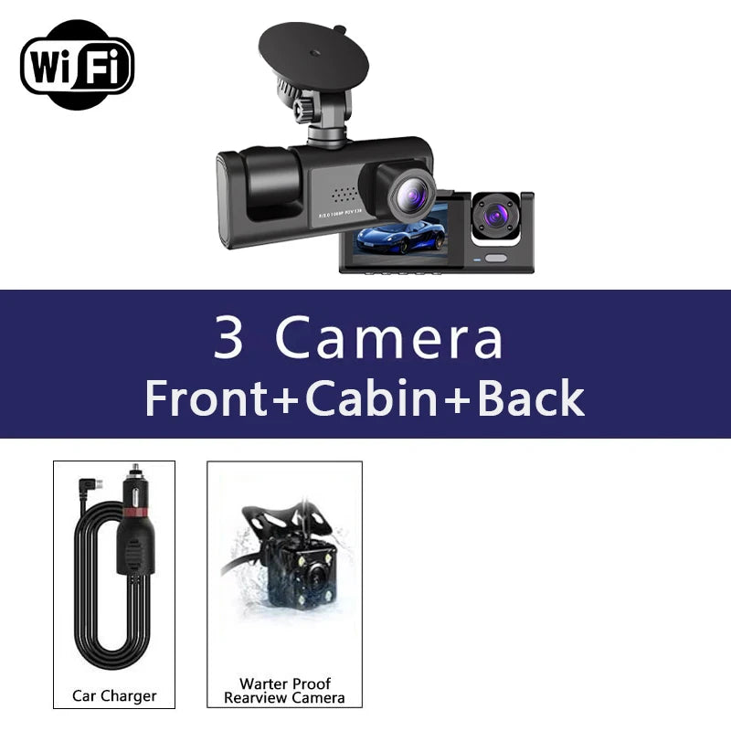Wifi 3 Channel Dash Cam Three Way Car DVR Inside Vehicle Camera DVRs Recorder HD 1080P Video Mini Registrator Dashcam Camcord