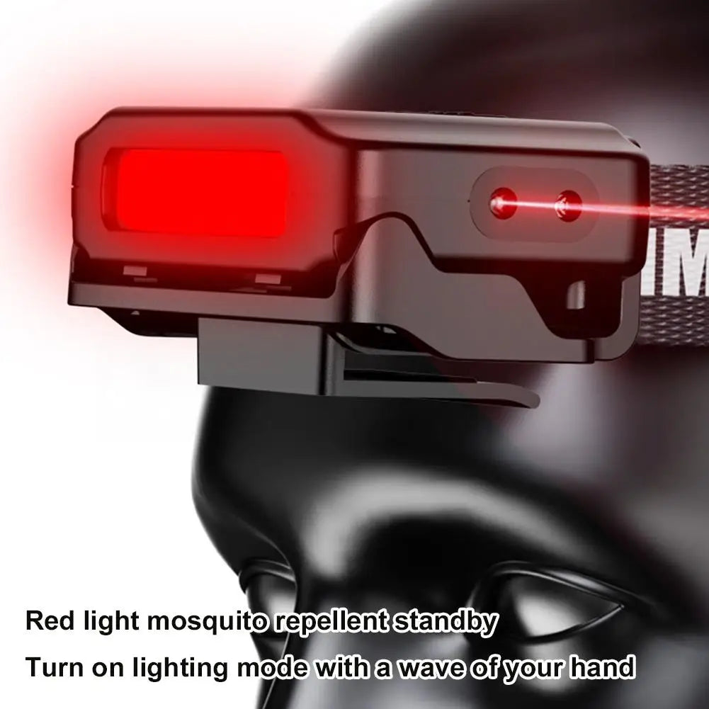 Smart Motion Sensor Hat Clip Light USB Rechargeable LED Headlamp with Red Light Waterproof Cap Lamp for Fishing Camping