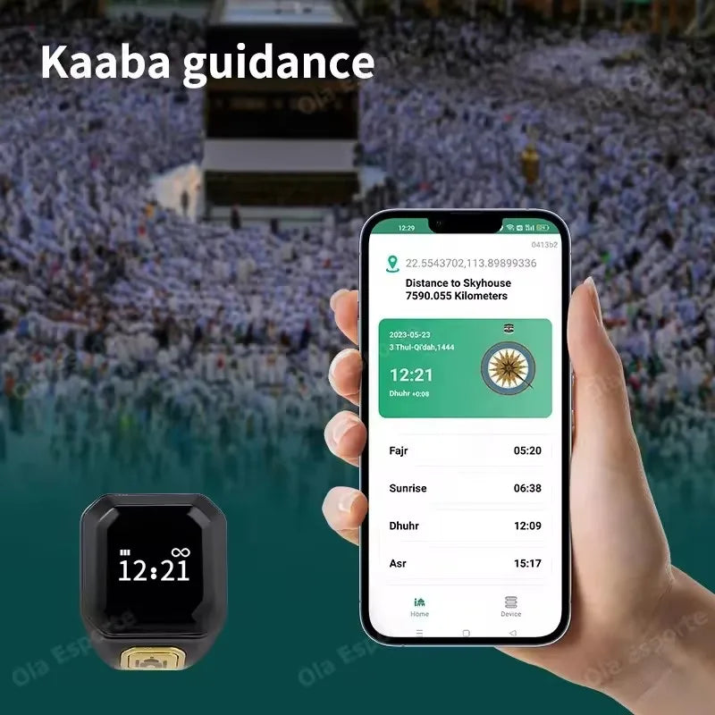 Qibla Smart Tasbih Ring – Waterproof, Prayer Time Vibration