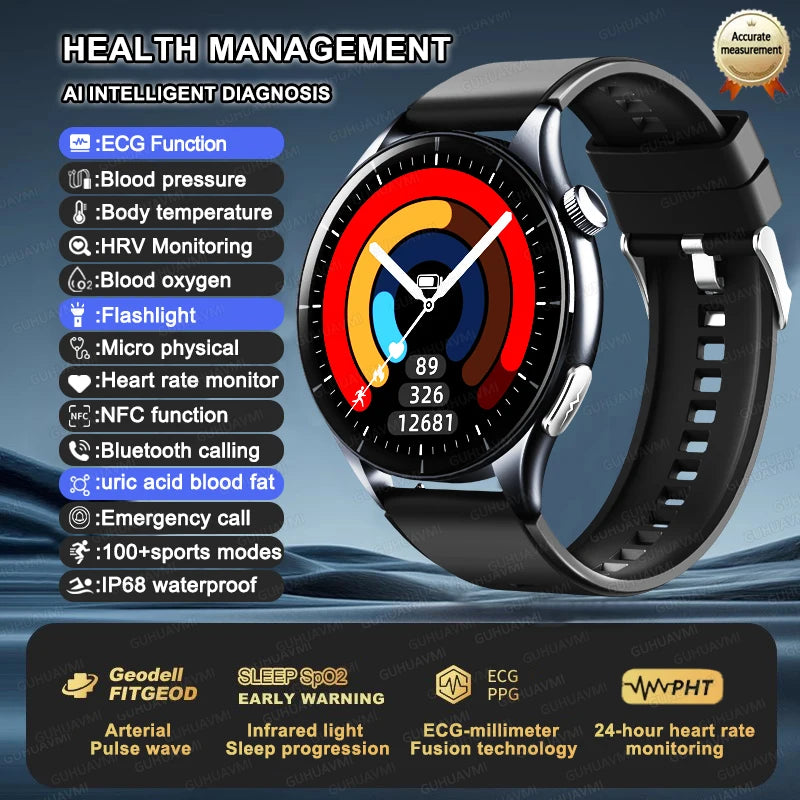 Health Smartwatch with ECG, NFC & Bluetooth Calling
