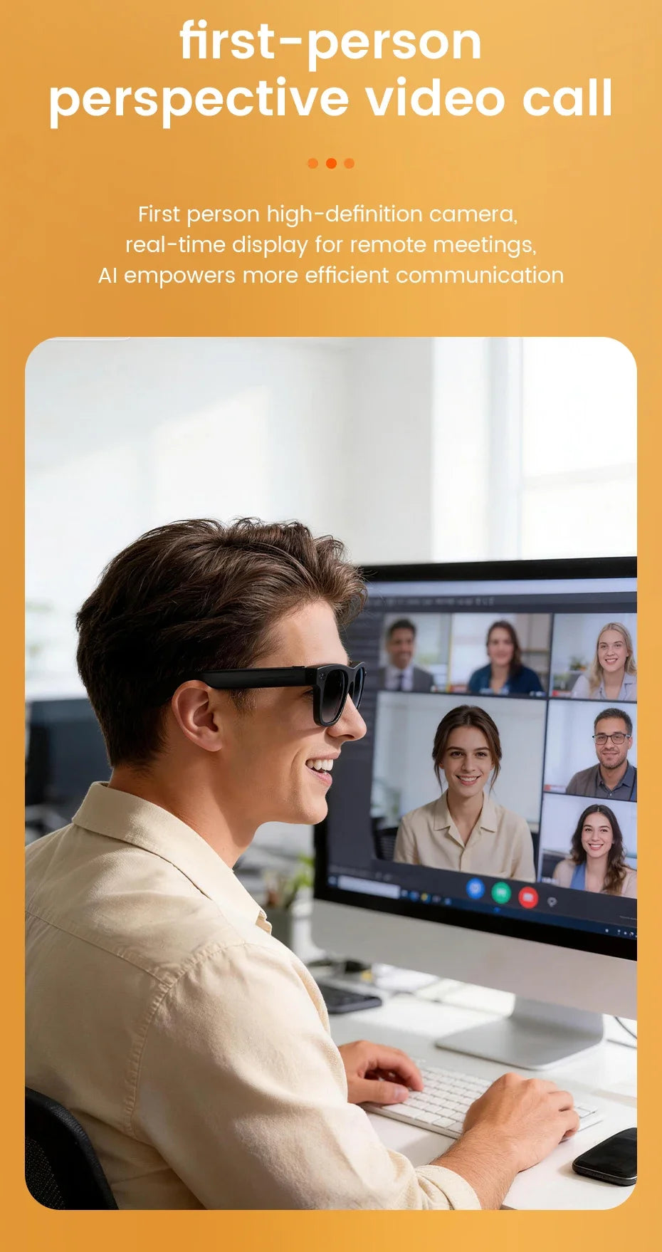 Smart Glasses 800W HD Camera AI Recognition Translation EIS Anti Shake Video Recording Bluetooth Audio Smart Eyewear Men Women