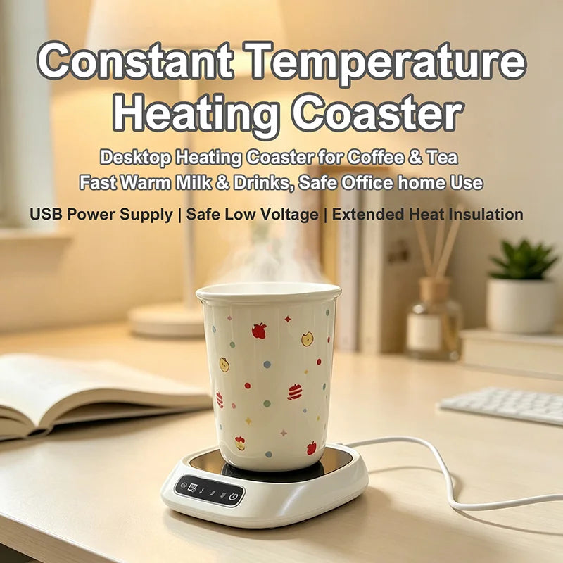 Smart Desktop Cup Warmer, Portable Beverage Heating Mat with Adjustable Temp & Automatic Shut-Down Ideal for Home and Office