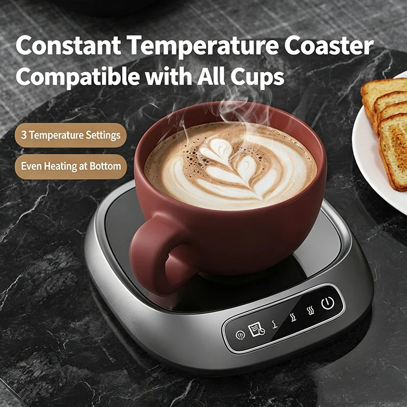 Smart Desktop Cup Warmer, Portable Beverage Heating Mat with Adjustable Temp & Automatic Shut-Down Ideal for Home and Office