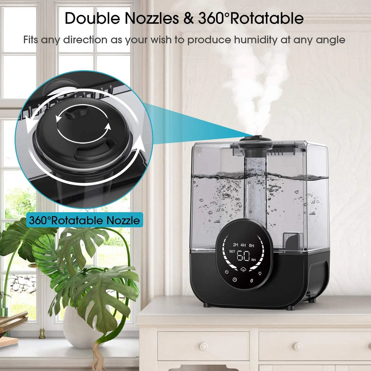 Smart 3-Gear Humidifier with Timer 20W Power, 200m³/h Spray, Large Tank, Quiet 40dB for Home/Office